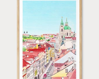 Prague Watercolor Print, Czech Republic Wall Art, Prague Cityscape Painting, Czech Republic Decor, Travel Gift
