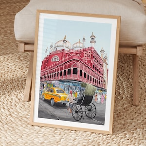 Lámina de acuarela de Calcuta, arte mural de la India, pintura de paisaje urbano de Calcuta, decoración bohemia india, descarga digital / NorrskenArt imagen 5
