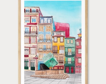 Porto Watercolor Print, Portugal Wall Art, Porto Cityscape Painting, Portuguese Decor