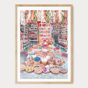 Marrakech Watercolor Print, Morocco Wall Art, Marrakech Cityscape Painting, Moroccan Spice Souk Bohemian Decor