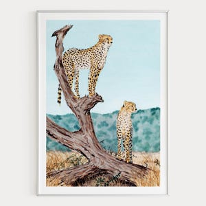 Uganda Watercolor Print, Kidepo Valley National Park Wall Art, Cheetah Wildlife Art, African Landscape