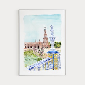Lámina de Sevilla, Arte mural de España, Lámina de Sevilla, Regalo de viaje, Lámina de Europa, Arte mural de Sevilla, Plaza de España, Arte español, Lámina de España