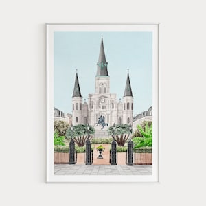 Impresión de Nueva Orleans, Arte mural de Luisiana, Impresión de acuarela, Catedral de San Luis, Pintura de Nueva Orleans, Arte de Nueva Orleans, Regalo de viaje, Impresión de EE. UU.