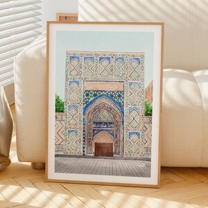 Stampa ad acquerello di Samarcanda, arte murale dell'Uzbekistan, dipinto di paesaggio urbano di Samarcanda, regalo da viaggio immagine 4