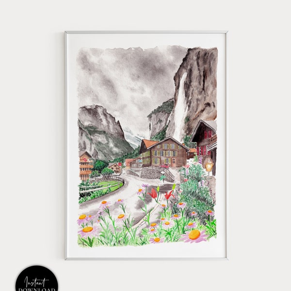 Switzerland Lauterbrunnen, Switzerland Art Print, Travel Gift, Switzerland Wall Art, Switzerland Print, Lauterbrunnen Print, Europe Print