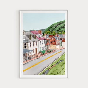 Harpers Ferry Druck, West Virginia Wandkunst, Aquarell Malerei, West Virginia Landschaft, West Virginia Dekor, USA Kunst, Reisegeschenk