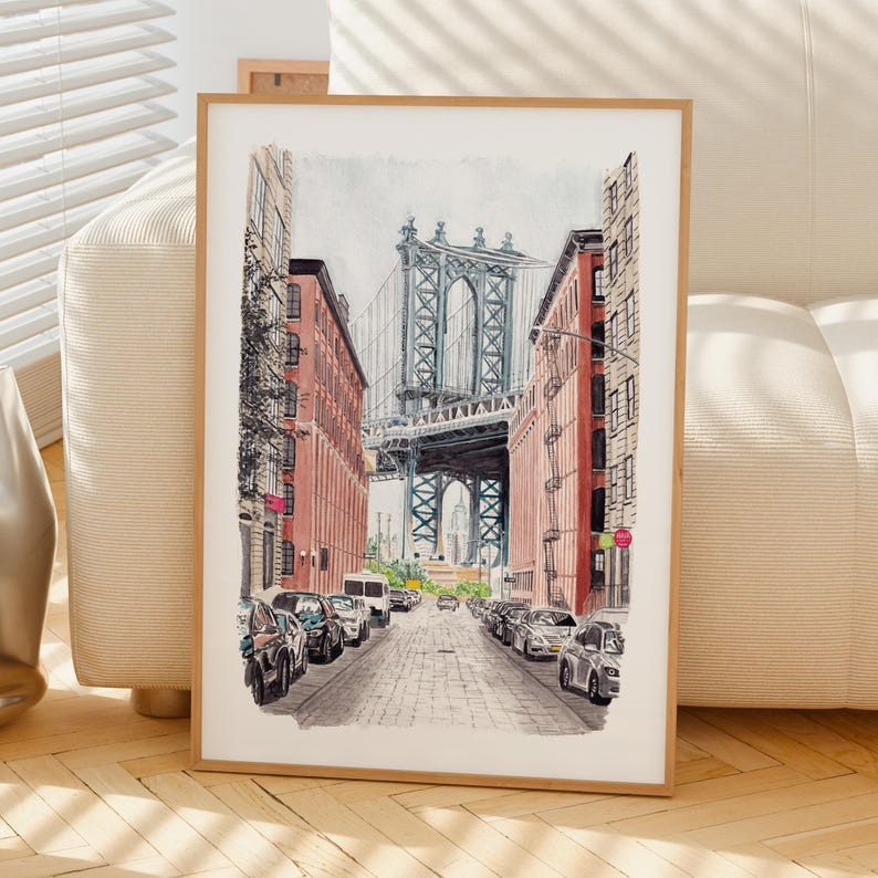 Manhattan Watercolor Print, New York Wall Art, Manhattan Cityscape Painting, NYC Decor image 5