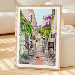 Eze Cote d’Azur Watercolor Print, France Wall Art, French Riviera Painting, Coastal Decor image 2