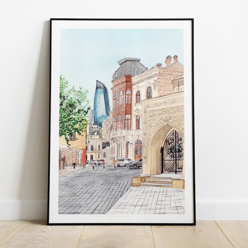 Baku Azerbaijan Baku Art Print Baku Cityscape Azerbaijan Etsy