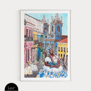 Salvador De Bahia Print, Brazil Wall Art, Bahia Cityscape, Watercolor Painting, Bahia Art Print, Brazil Print, Bahiana Art, Travel Gift
