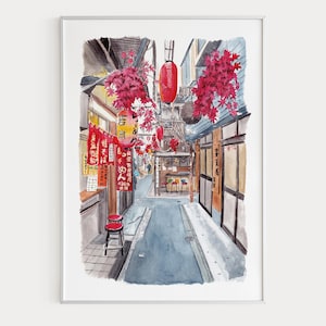 Shinjuku Alley Watercolor Print, Japan Wall Art, Tokyo Cityscape Painting, Japanese Urban Decor image 1
