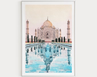 Impression Taj Mahal, art mural Inde, art Taj Mahal, impression Inde, monument de l'Inde, paysage urbain d'Agra, décoration Inde, peinture Taj Mahal, cadeau de voyage