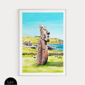 Moai Statue Print, Chile Wall Art, Easter Island Print, Rapa Nui, Chile Art, Latin America Print, Travel Gift, Chile Print, Isla De Pascua