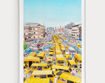 Lagos Watercolor Print, Nigeria Wall Art, Lagos Cityscape Painting, Nigerian Decor, West Africa Travel Gift