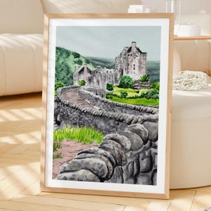 Eilean Donan Castle Watercolor Print, Scotland Wall Art, Scottish Highlands Landscape Painting, Scotland Decor image 2