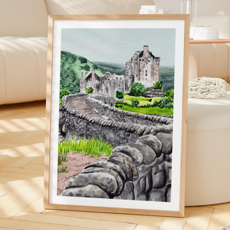 Eilean Donan Castle Watercolor Print, Scotland Wall Art, Scottish Highlands Landscape Painting, Scotland Decor image 2