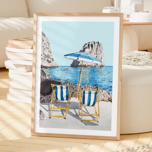 La Fontelina Strand Druck, Italien Wandkunst, Capri Aquarell Landschaft, Italienisches Küstendekor, Reisegeschenk Bild 2