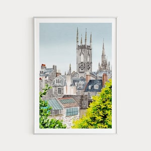 Impression Aberdeen, art mural Écosse, paysage urbain d&#39;Aberdeen, aquarelle, décoration murale Écosse, art écossais, impression Europe, cadeau de voyage