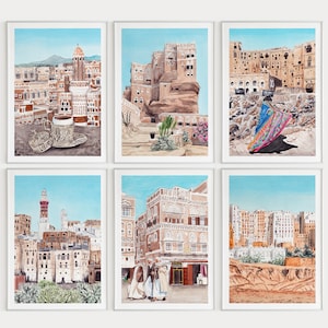 Yemen Set of 6 Watercolor Prints, Yemen Wall Art, Gallery Set of 6 Printable Art, Yemen Print, Middle East Art, Yemen Painting, Travel Gift