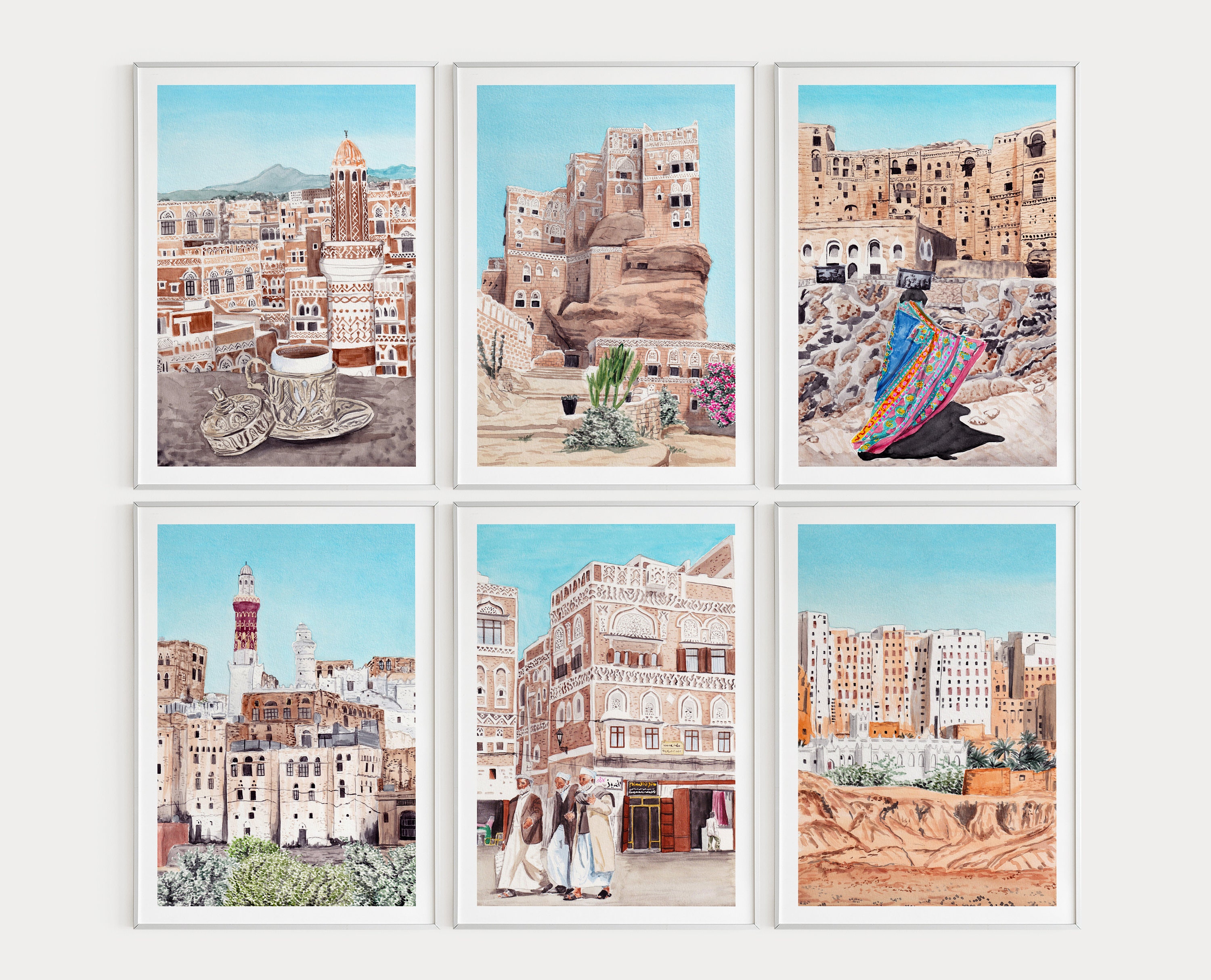 Yemen Set of 6 Watercolor Prints, Yemen Wall Art, Gallery Set of 6 Printable Art, Yemen Print, Middle East Art, Yemen Painting, Travel Gift