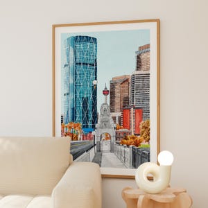 Calgary Watercolor Print, Canada Wall Art, Cityscape Painting, Alberta Canadian Urban Decor, Digital Download | NorrskenArt image 3