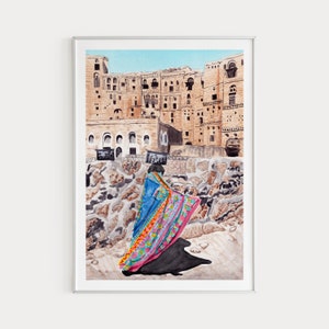 Yemen Print, Hababa Cityscape, Yemen Wall Art, Watercolor Print, Middle East Print, Yemen Art, Yemen Painting, Yemen Art Print, Travel Gift