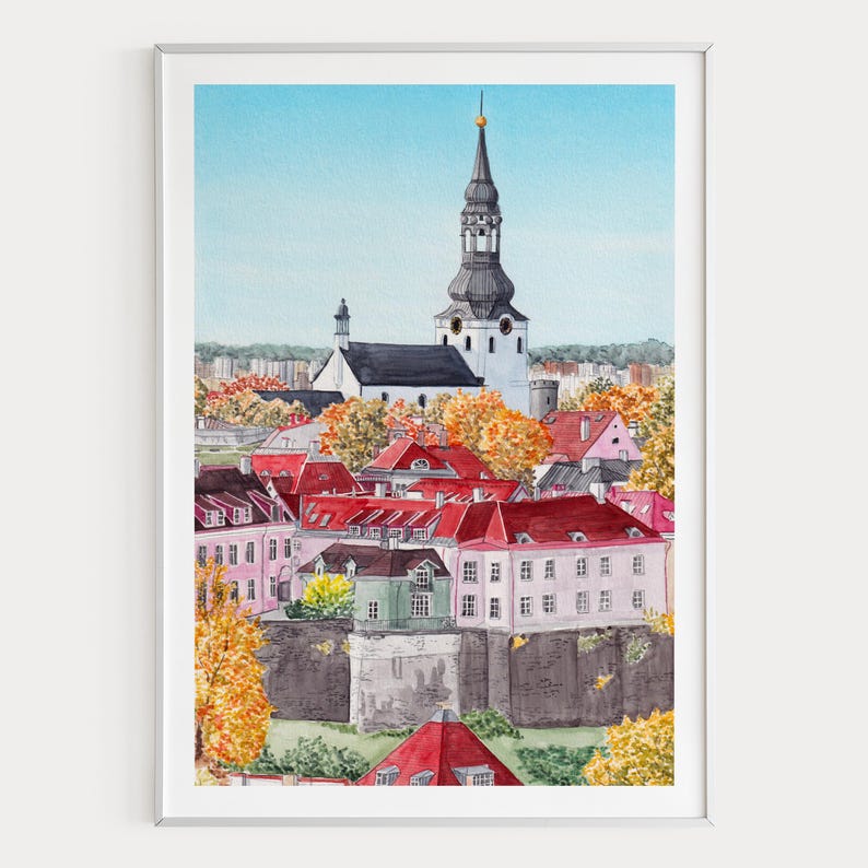 Tallinn Aquarell Druck, Estnische Wandkunst, Tallinn Stadtbild, Ostsee Dekor, Reisegeschenk Bild 1