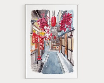 新春SALE】Ly Painter WALL TOKYO WALLS vol.5 Shinjuku Alley Watercolor Print, Tokyo Wall Art, Japanese Decor
