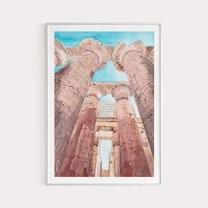 Karnak Temple Print, Egypt Wall Art, Karnak Watercolor Art, Egypt Landscape, Karnak Art Print, North Africa, Egyptian Art, Travel Gift