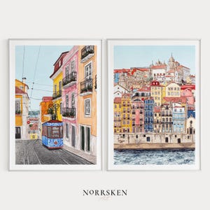 Portugal Set of 2 Art Prints, Watercolor Painting, Lisbon Print, Porto Art, Portugal Wall Art, Lisbon Cityscape, Europe Print, Travel Gift