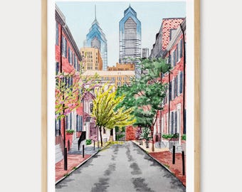 Philadelphia Aquarell Malerei: Philly Wandkunst, Pennsylvania Dekor, Philadelphia Stadtansicht Druck, Reisegeschenk, NorrskenArt