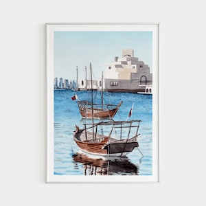 Doha Print Qatar Wall Art Doha Islamic Museum Middle East Art Watercolor Print Doha Cityscape Qatar Print Doha Painting Travel Gift