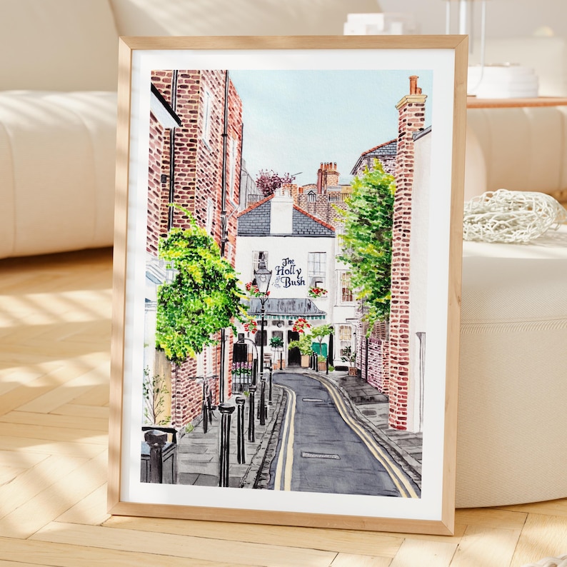 London Aquarell Druck, London Wandkunst, Hampstad Viertel, UK Reisegeschenk Bild 2
