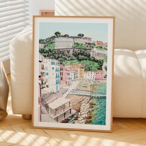 Sorrento Print, Amalfi Coast Wall Art, Sorrento Watercolor Landscape, Italian Coastal Decor, Italy Travel Gift image 7