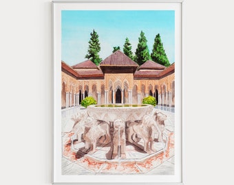 Palacio de la Alhambra, Arte de la Muralla de España, Impresión de Granada, Impresión de la Alhambra, Regalo de viaje, Impresión de arte de España, Impresión de Europa, Impresión de arte de Granada, Arte de Granada