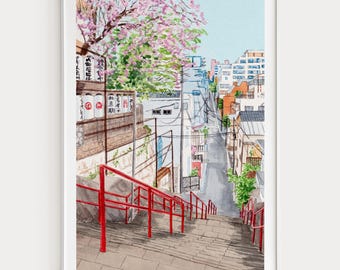 Tokyo Watercolor Print, Japan Wall Art, Tokyo Cityscape Painting, Japanese Decor, Travel Gift