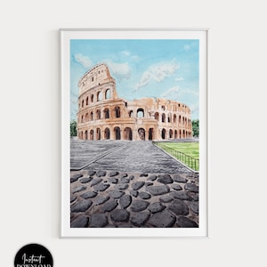 コロッセオのプリント、イタリアの壁アート、ローマのアートプリント、水彩画のプリント、コロッセオの絵画、ローマのプリント、イタリアのアート、ヨーロッパのプリント、旅行ギフト