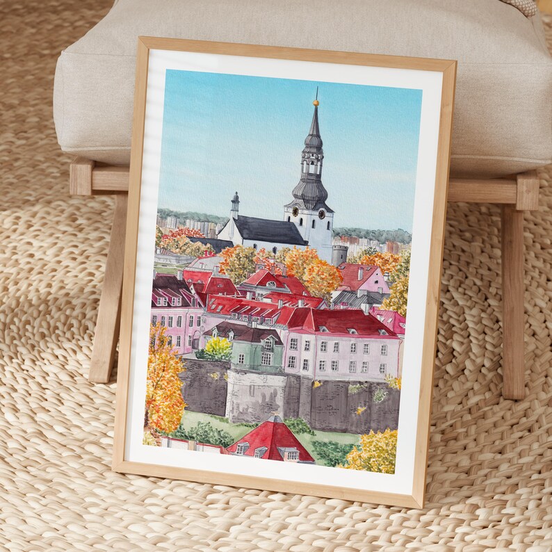 Tallinn Aquarell Druck, Estnische Wandkunst, Tallinn Stadtbild, Ostsee Dekor, Reisegeschenk Bild 3