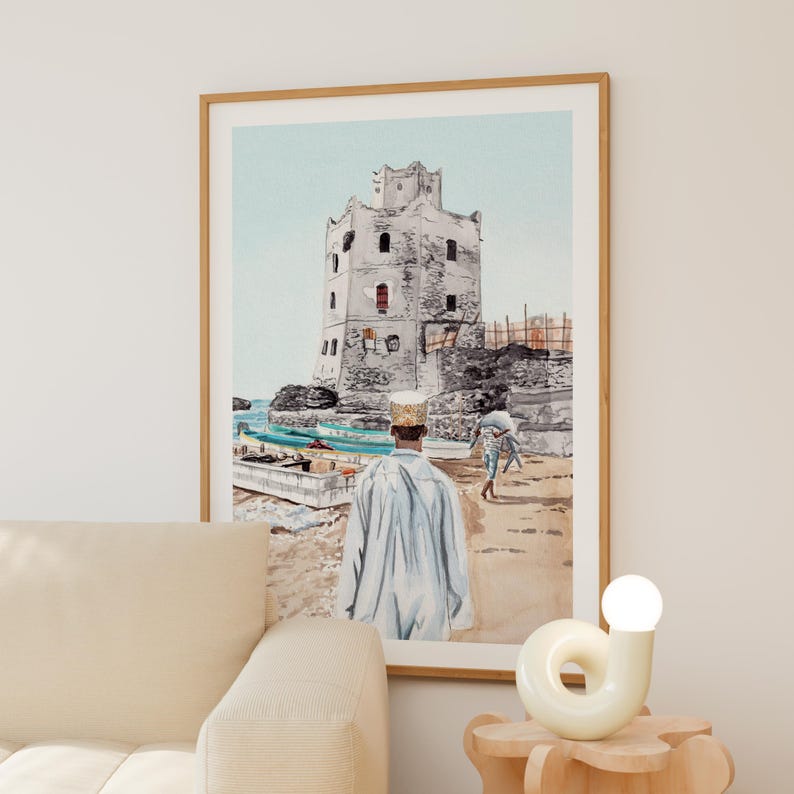 Mogadishu Watercolor Print, Somalia Wall Art, Mogadishu Cityscape Painting, Somali Coastal Decor image 3