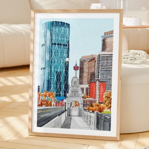 Calgary Watercolor Print, Canada Wall Art, Cityscape Painting, Alberta Canadian Urban Decor, Digital Download | NorrskenArt image 2