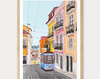 Lisbon Print, Portugal Wall Art, Lisbon Watercolor Cityscape, Portuguese Mediterranean Decor, Travel Gift