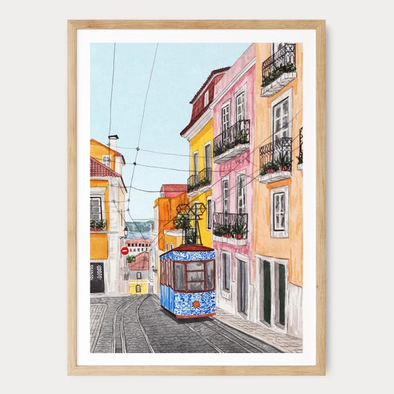 Lisbon Print, Portugal Wall Art, Lisbon Watercolor Cityscape, Portuguese Mediterranean Decor, Travel Gift