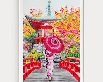 京都の水彩画、日本の壁画、醍醐寺、京都の風景画、日本の装飾 - Etsy 日本