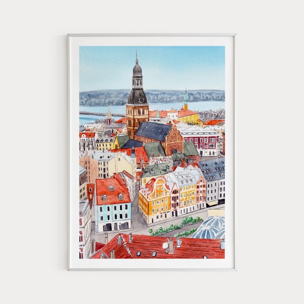 Riga Print, Latvia Wall Art, Watercolor Print, Riga Cityscape, Latvia Art Print, Latvia Painting, Riga Art, Europe Print, Travel Gift