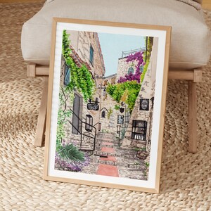 Eze Cote d’Azur Watercolor Print, France Wall Art, French Riviera Painting, Coastal Decor image 5