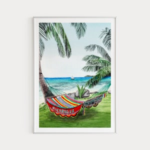 Corn Island Print, Nicaragua Wall Art, Watercolor Painting, Tropical Wall Art, Nicaragua Print, Printable Art, Beach Wall Art, Travel Gift