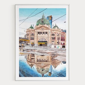 Melbourne Print, Australia Wall Art, Melbourne Watercolor Cityscape, Aussie Decor, Travel Gift