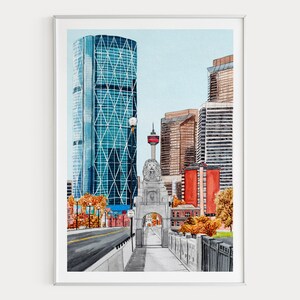 Calgary Watercolor Print, Canada Wall Art, Cityscape Painting, Alberta Canadian Urban Decor, Digital Download | NorrskenArt image 1
