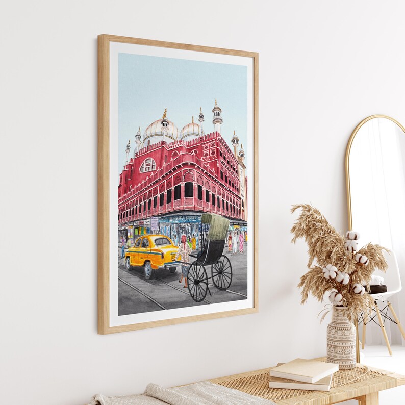 Lámina de acuarela de Calcuta, arte mural de la India, pintura de paisaje urbano de Calcuta, decoración bohemia india, descarga digital / NorrskenArt imagen 7