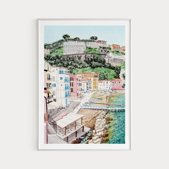 Sorrento Print, Italy Wall Art, Sorrento Landscape, Watercolor Painting, Amalfi Coast Art, Italy Decor, Italy Art print, Travel Gift